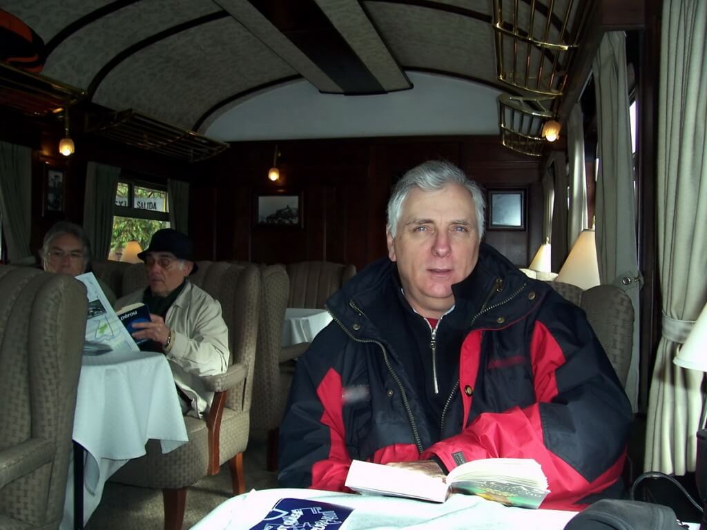 Bob aboard the Peru Rail Andean Explorer in Peru, South America
