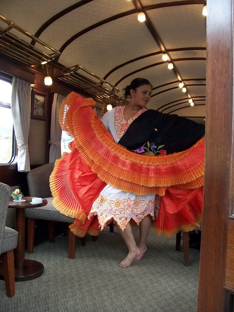 Fashion show aboard the PeruRail Andean Explorer train in Peru, South America