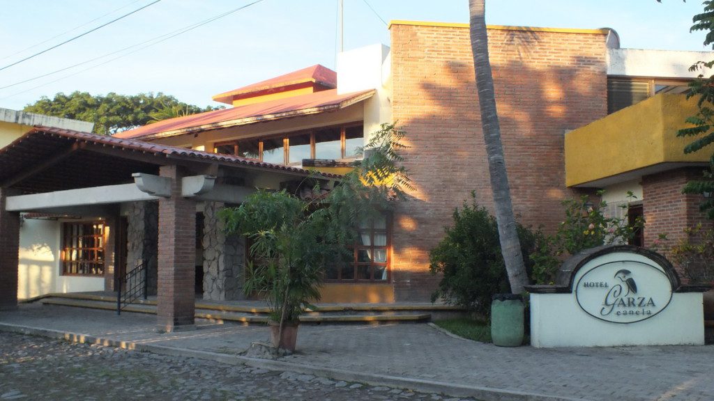 the main entrance to Hotel Garza Canela in San Blas, Nayarit, Mexico