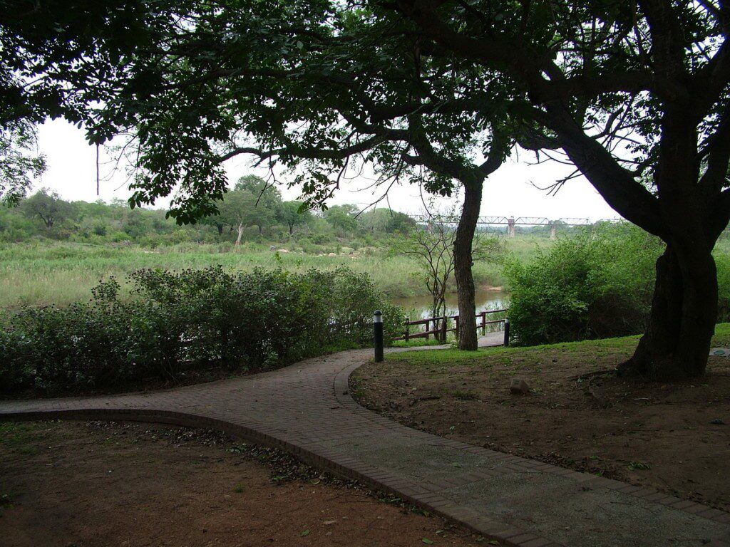 Walkway along Sabie River at Skukuza Rest Camp in Kruger National Park, in South Africa