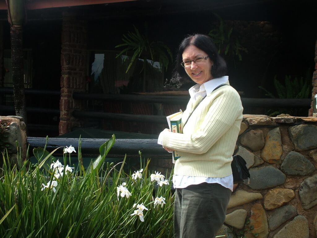 Jean in the garden at Valley View Lodge in Sabie, South Africa