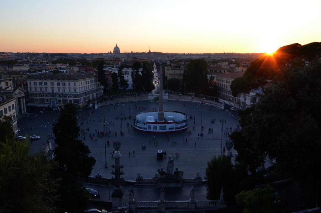 Piazza del popola square at sunset in Rome, Italy