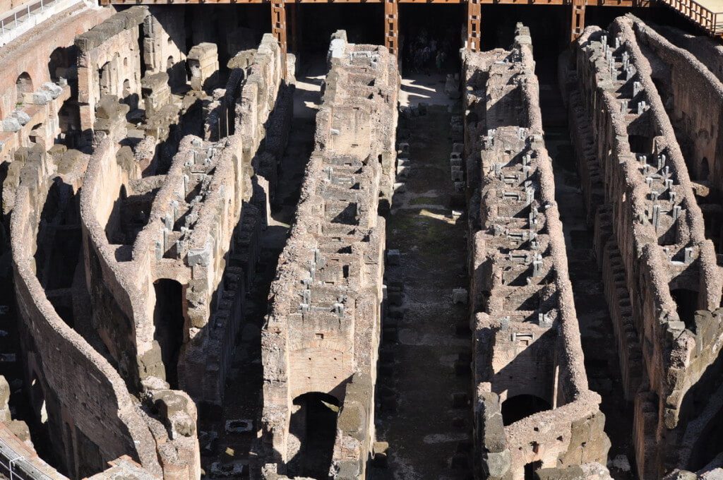 An image of the underground chambers and walls of the Roman Colosseum in Rome, Italy. Photography by Frame To Frame - Bob and Jean.