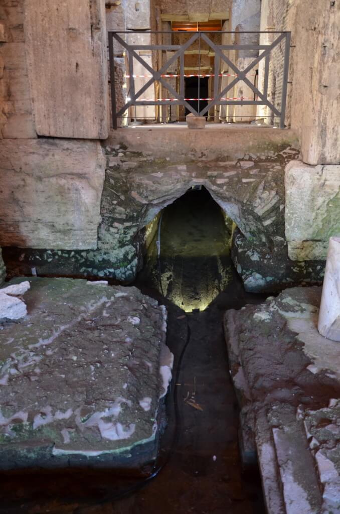 Aqueduct canal in the basement of the Roman Colosseum, Rome, Italy