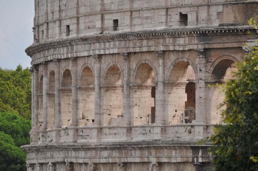 The outer walls of the Colosseum in Rome, Italy