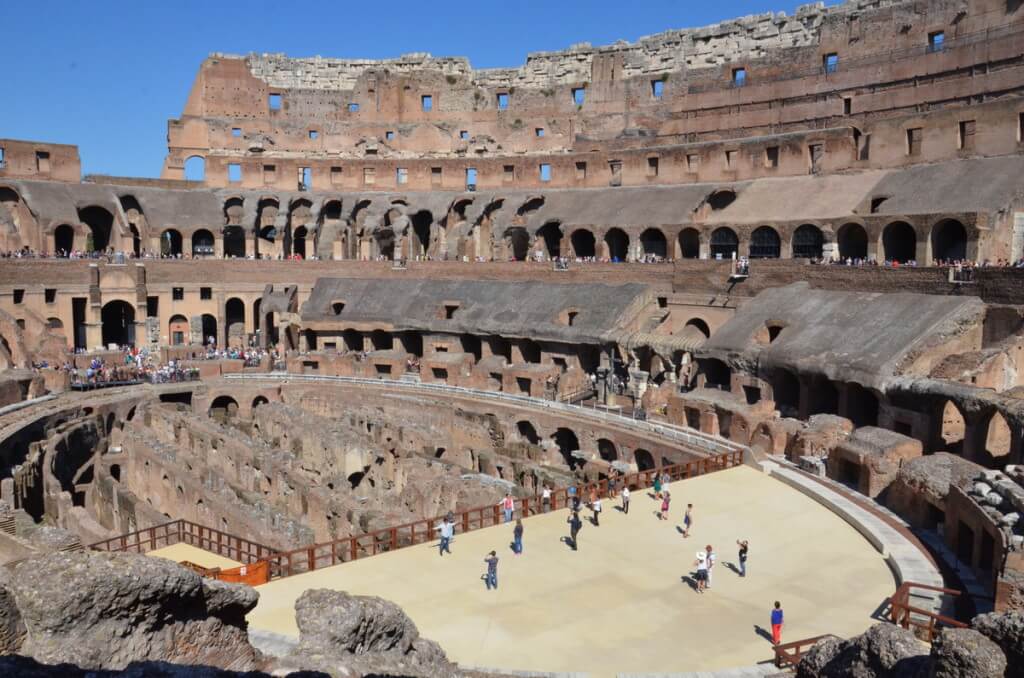 An image of the Flavian Amphitheatre and walls inside the Colosseum in Rome, Italy. Photography by Frame To Frame - Bob and Jean.