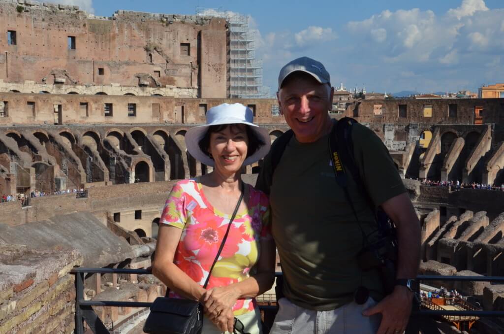An image of Jean and Bob at the Colosseum in Rome, Italy. 