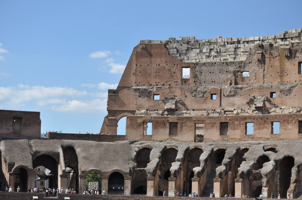An image of the upper walls of the Roman Colosseum in Rome, Italy. Photography by Frame To Frame - Bob and Jean.