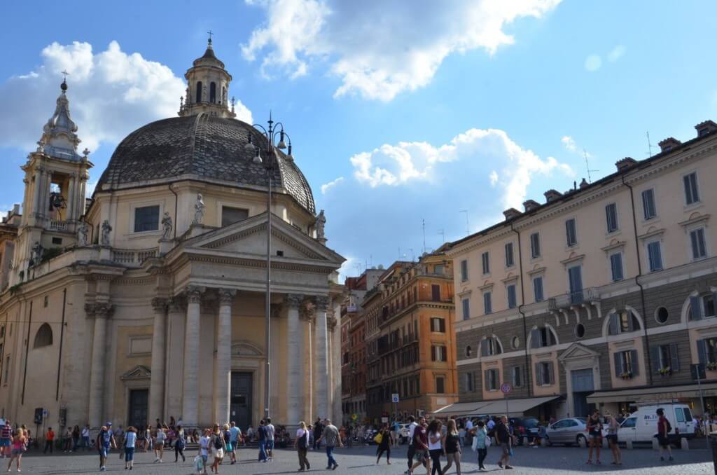 Santa Maria dei Miracoli in Piazza del popola square in Rome, Italy