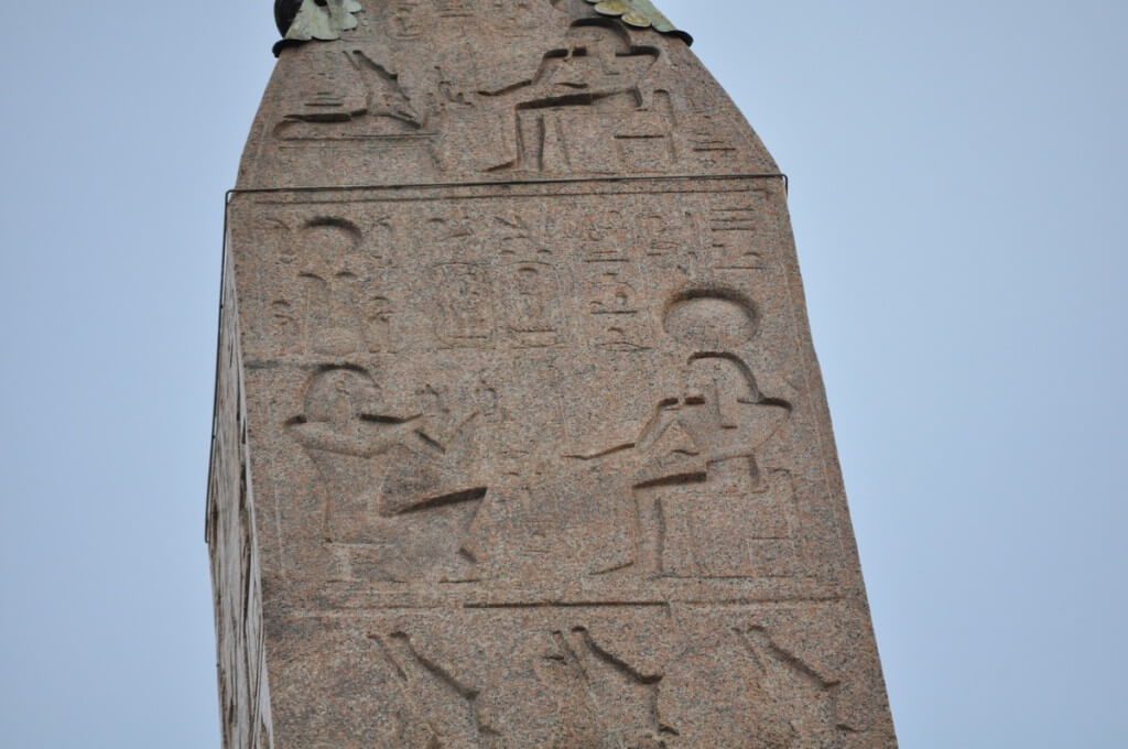 The Egyptian Obelisk of Sety carvings in Piazza del popola square in Rome, Italy