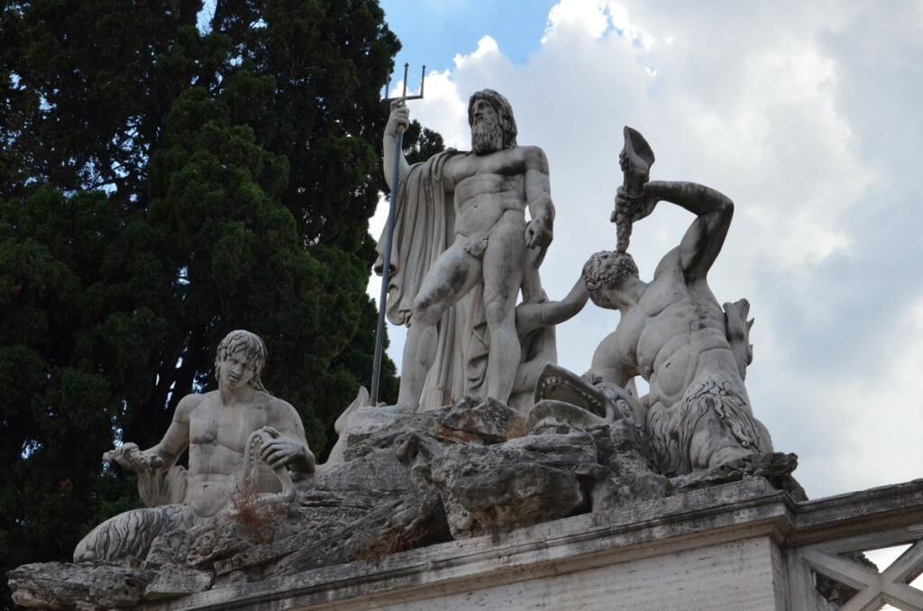 The Fountain of Neptune in Piazza del Popola square in Rome, Italy