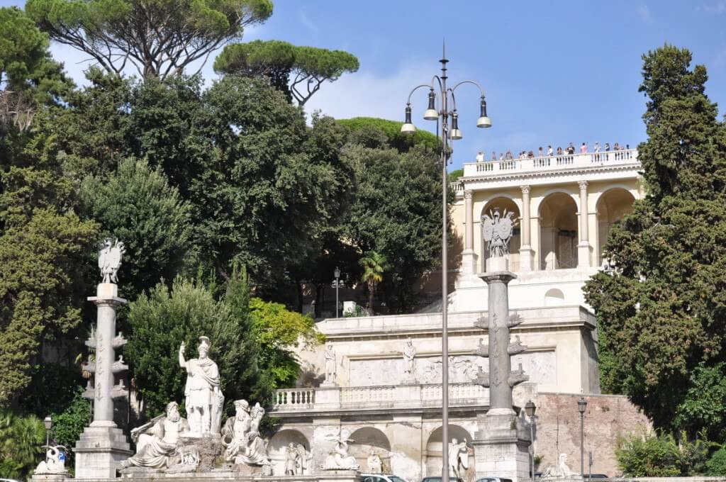 Rome Between the Tiber and the Aniane fountain below Pincio Terrace in Rome, Italy