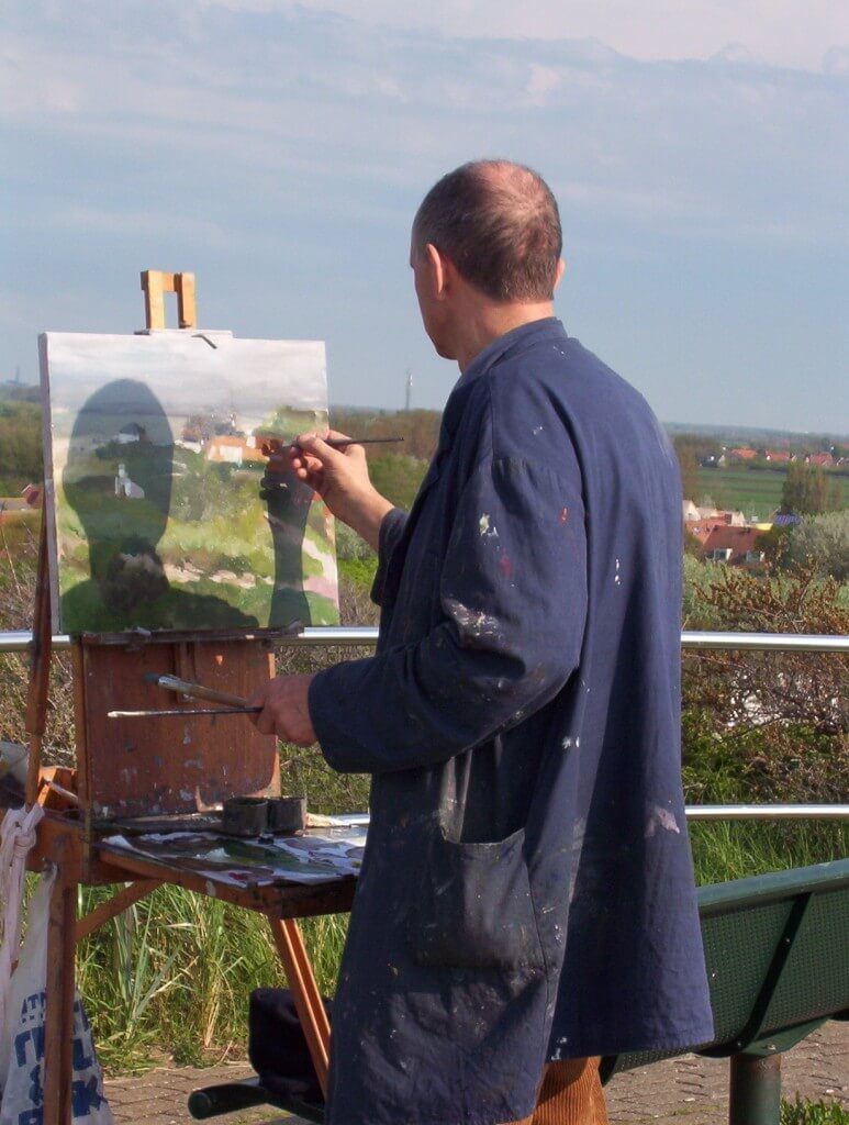 artist paints scene of domburg from hill top, the netherlands