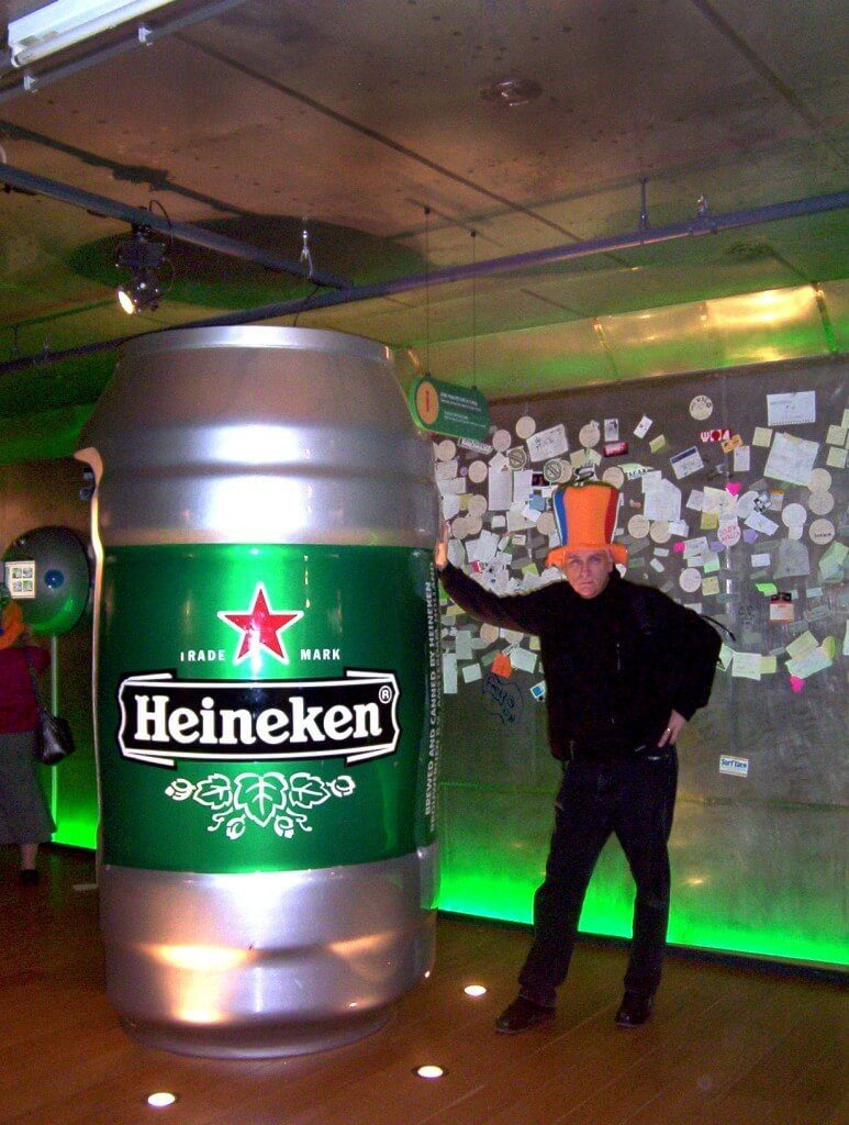 bob beside massive heineken beer can, amsterdam