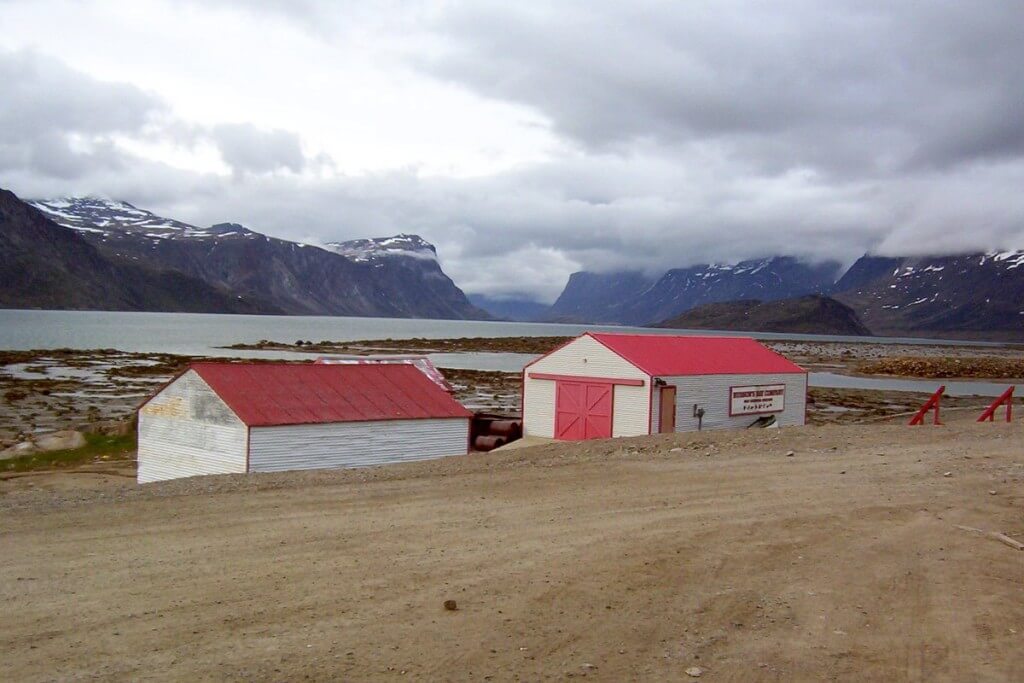 photograph of the former hudson's bay company blubber station buildings in Pangnirtung on Baffin Island in Nunavut, Canada