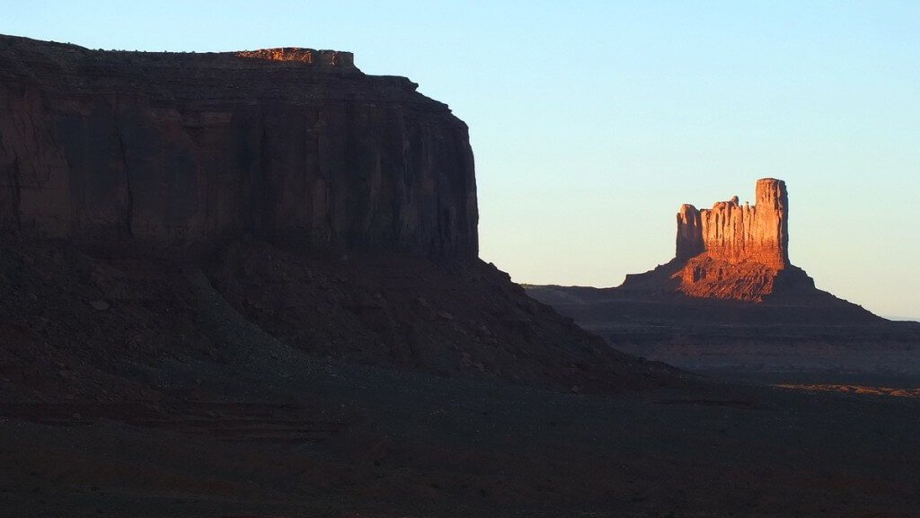 Castle Butte and Stagecoach Butte in Monument Valley in Arizona, USA