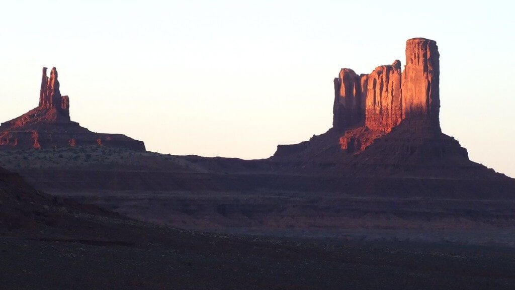 The King on His Throne Butte and Castle Butte in Monument Valley in Arizona, USA