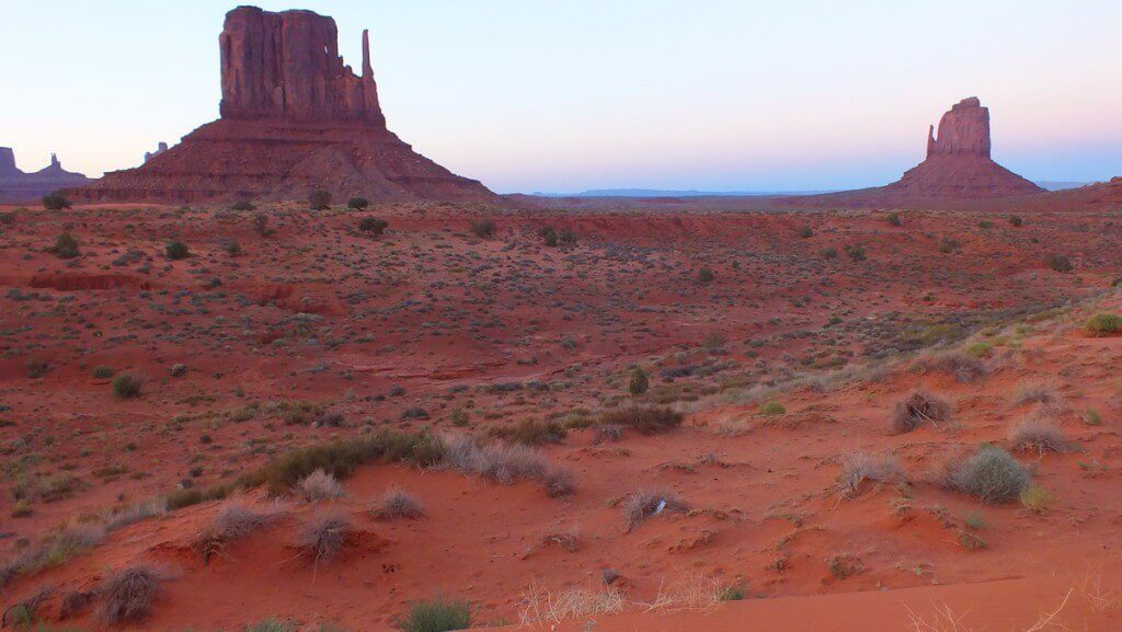 West Mitten and East Mitten Buttes in the desert in Monument Valley, USA