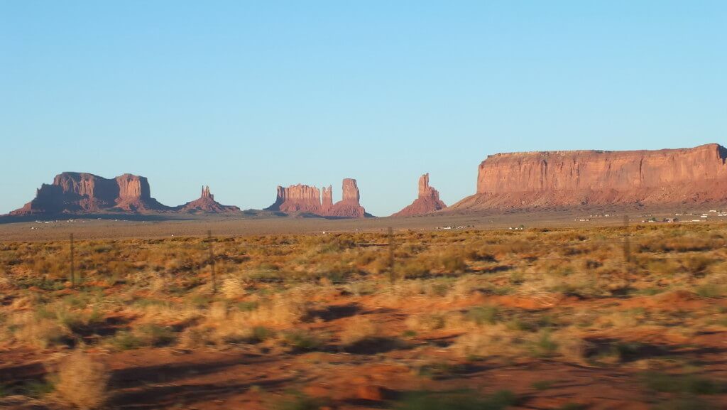 view of Monument Valley from highway in Arizona, USA 2