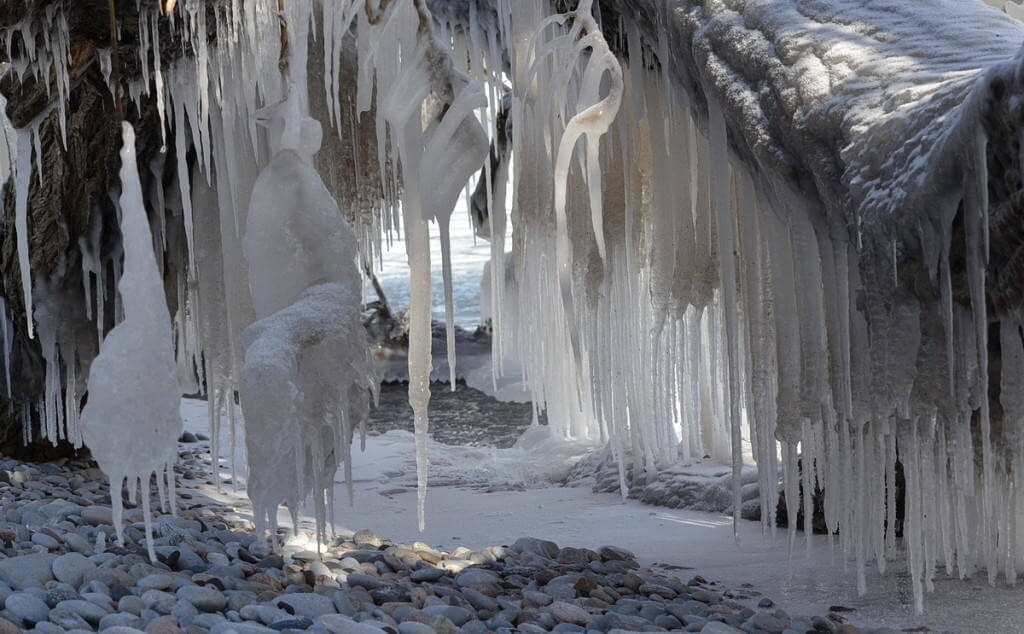 ice coated shoreline and trees, lake ontario, ontario, canada, 8