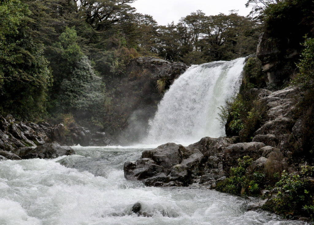 An image of water flowing over Tawhai Falls in Tongariro National Park in New Zealand. Photography by Frame To Frame - Bob and Jean.