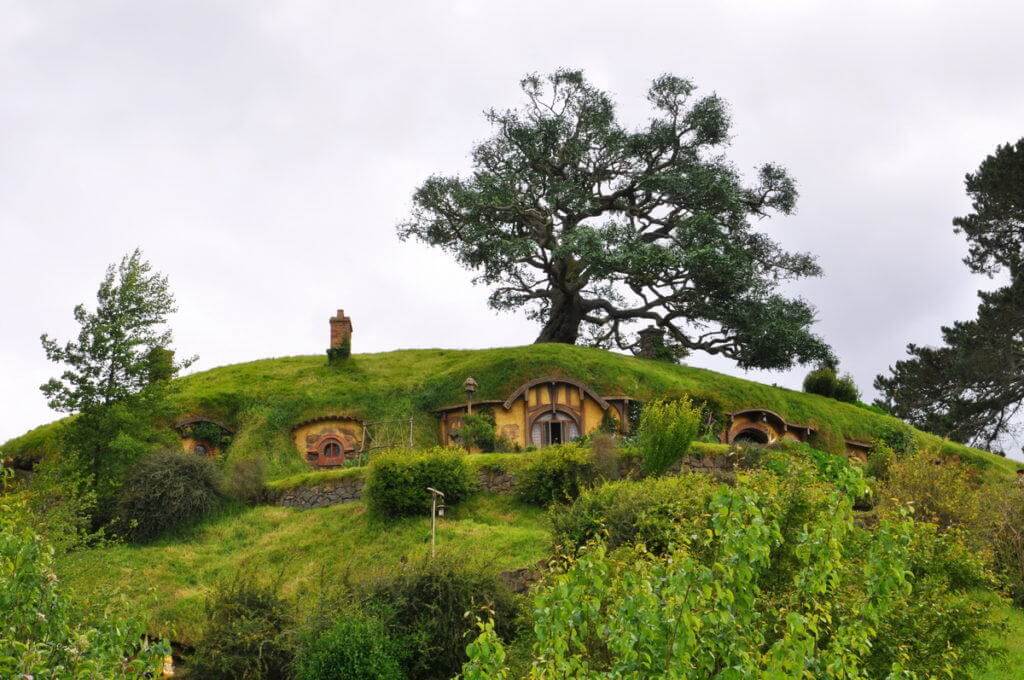 A closeup image of Bilbo Baggins home on Bag End at Hobbiton in New Zealand. Photography by Frame To Frame - Bob and Jean.