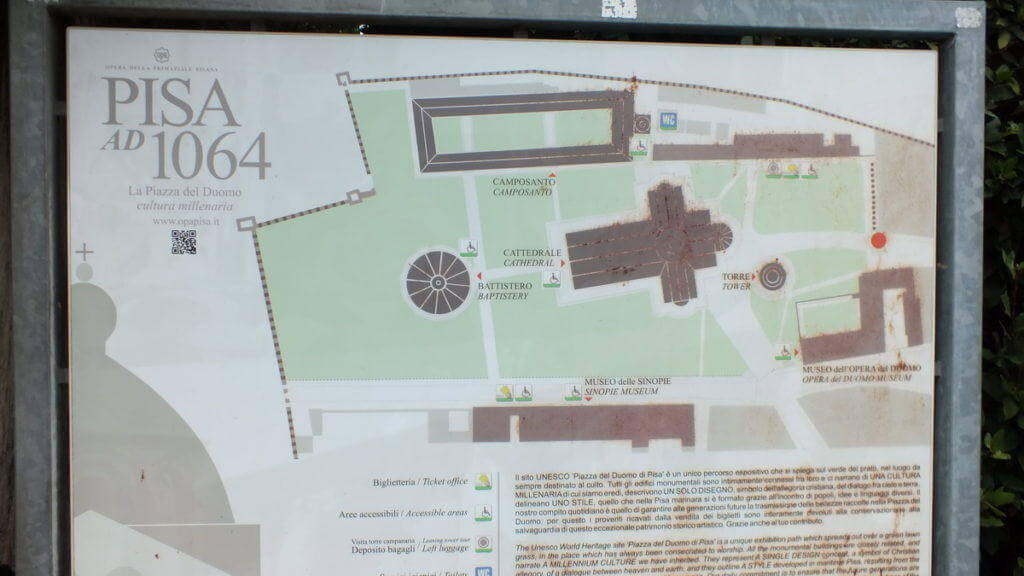 An image of a map of the buildings around the Leaning Tower of Pisa in Pisa, Italy. Photography by Frame To Frame - Bob and Jean