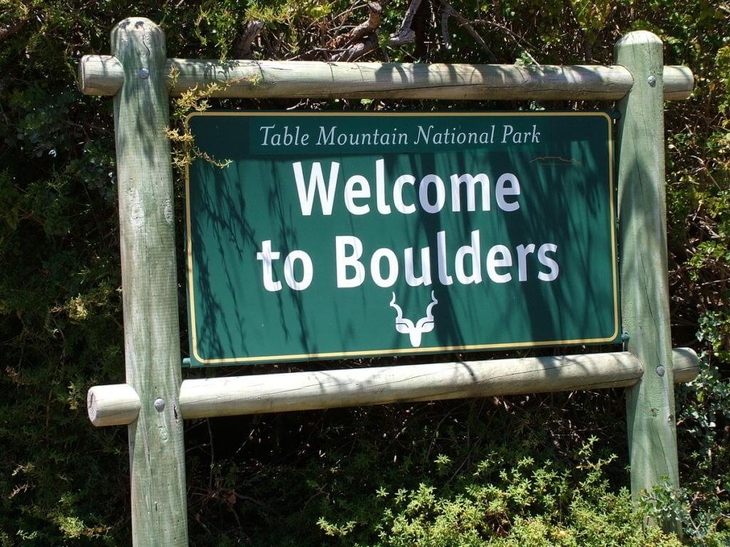 welcome sign at boulders beach, table mountain national park, south africa
