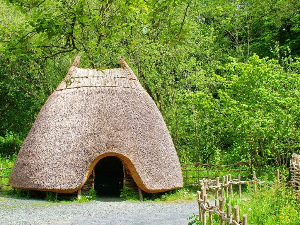 a thatched hut at Irish National Heritage Park in Ireland