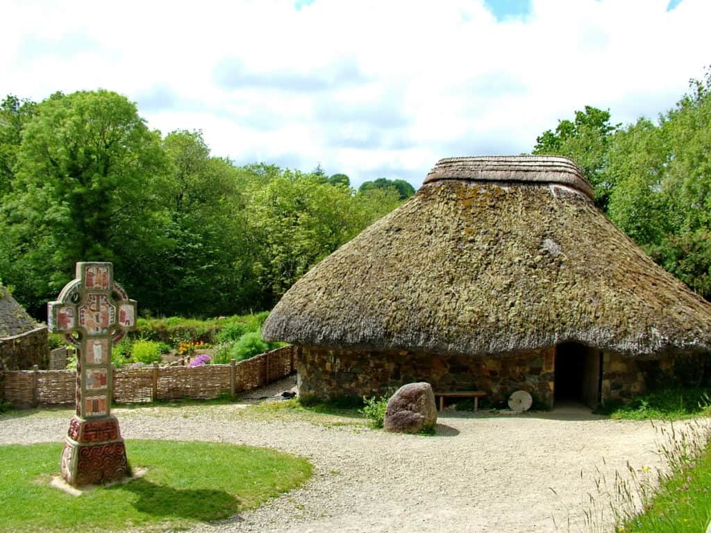 thatched-roof dwelling at Irish National Heritage Park, Ireland