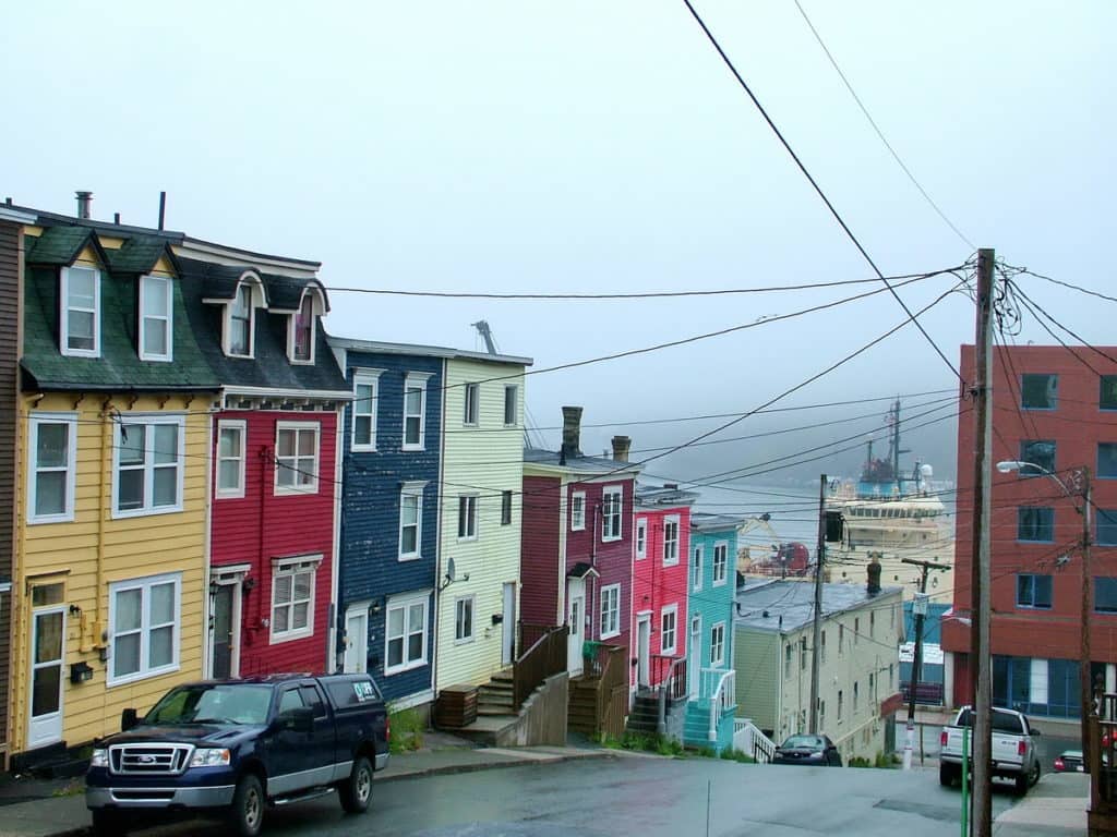 an image of a row of colourful homes near St. John's harbour, Newfoundland, Canada