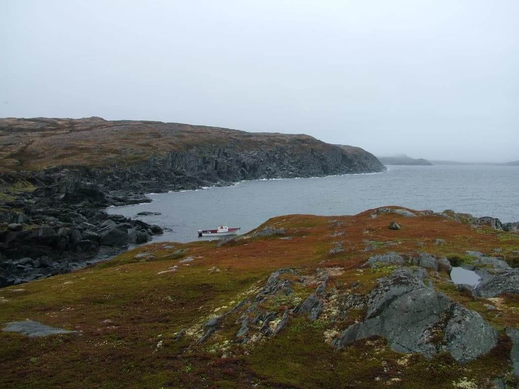a boat along quirpon island, newfoundland, canada