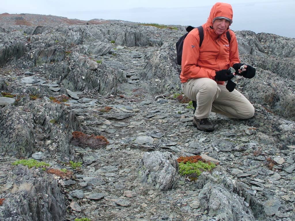 bob hiking on quirpon island, newfoundland, canada