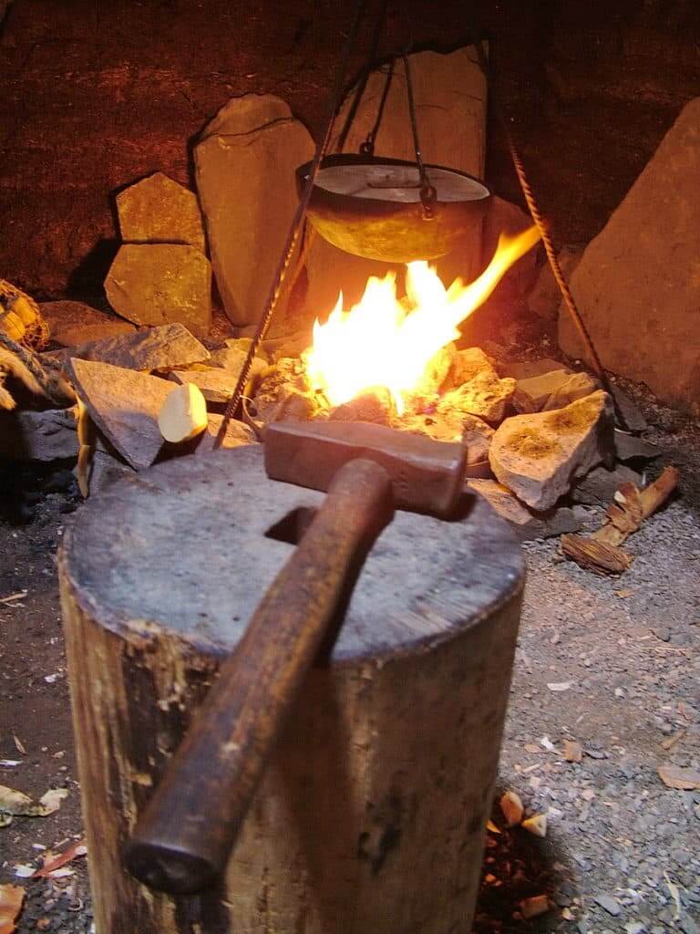 open hearth in the smithy structure at l'anse aux meadows, newfoundland, canada