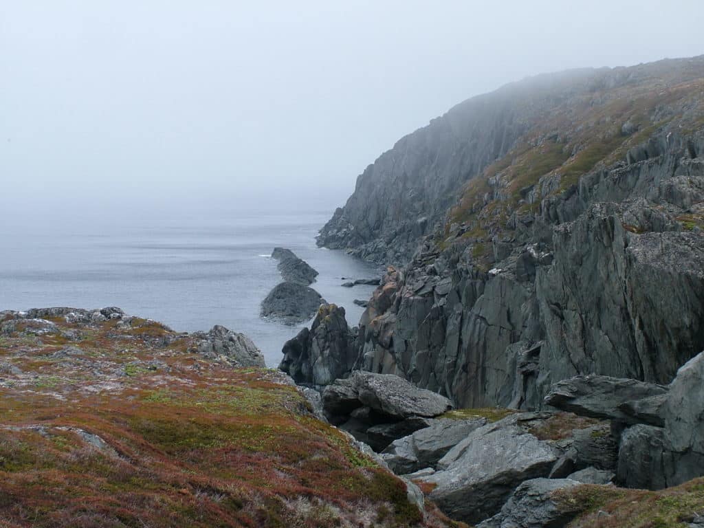 Rocky cliffs on quirpon island, newfoundland, canada 
