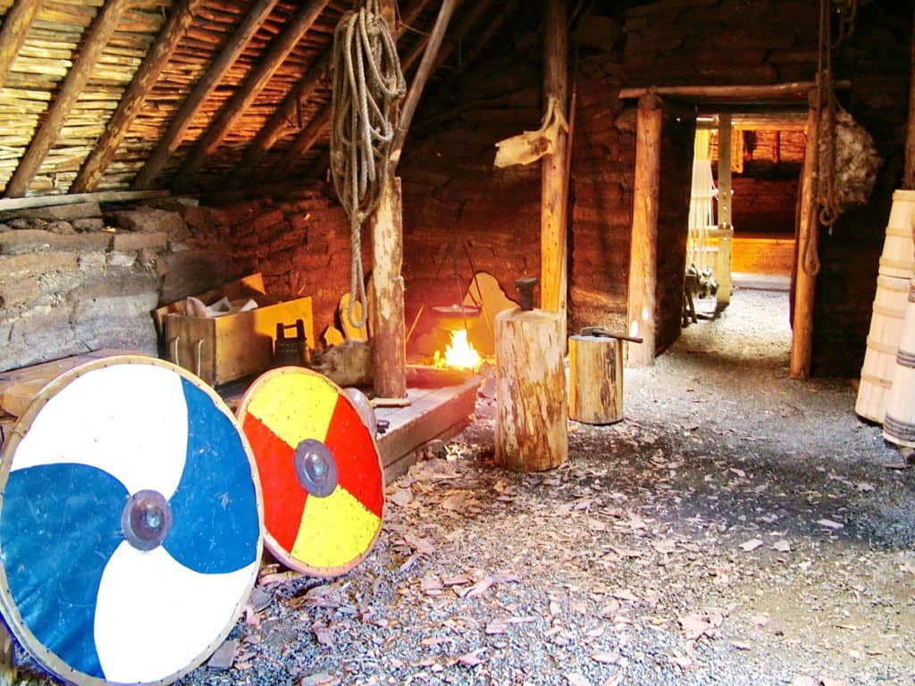 longhouse interior at l'anse aux meadows, newfoundland, canada