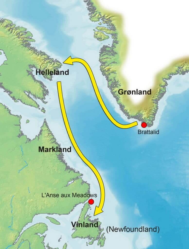 a map showing the Norse route to Newfoundland, Canada
