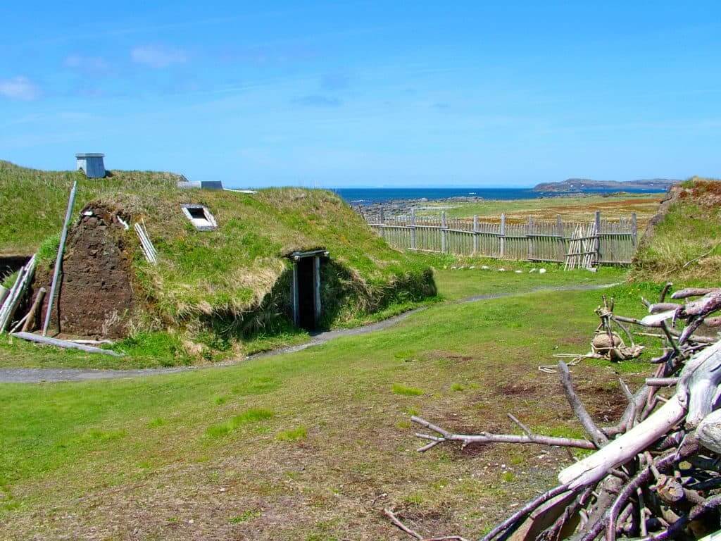 re-created longhouse at l'anse aux meadows, newfoundland, canada