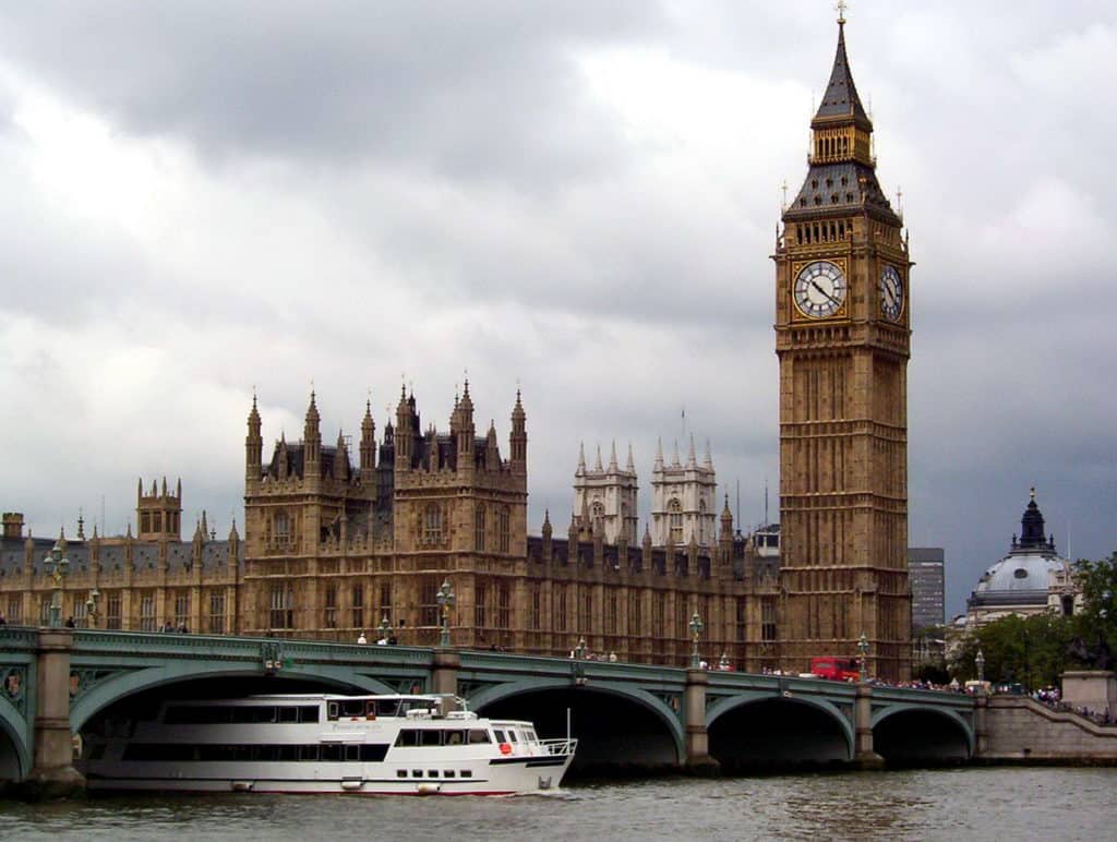 An image of the Palace of Westminster, London, England.