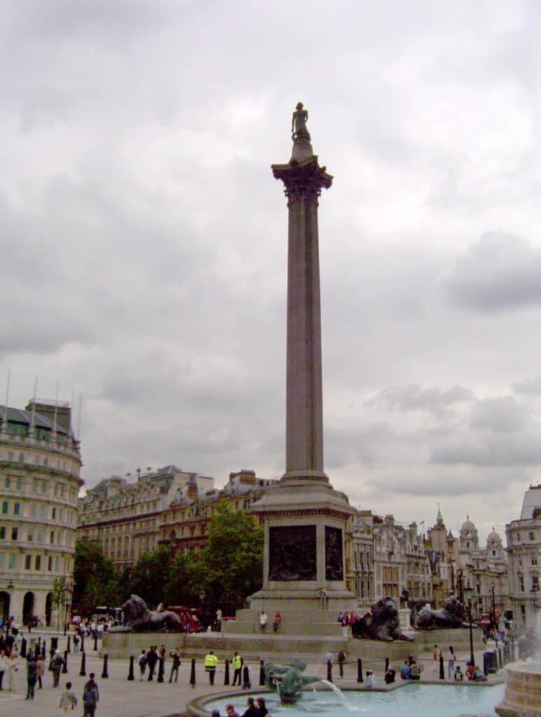 An image of Nelson's Column in Trafalgar Square, London, England.