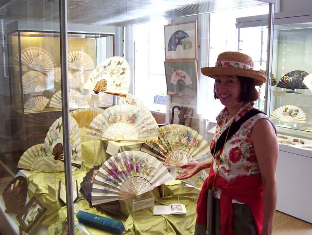 An image of fans on display at the Fan Museum at the Greenwich Village World Heritage Site, in England.