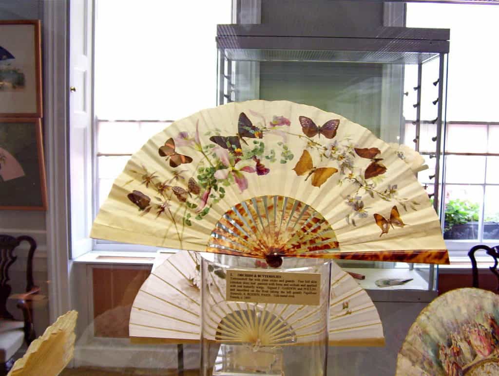 An image of a fan with butterflies at the Fan Museum at the Greenwich Village World Heritage Site in England.