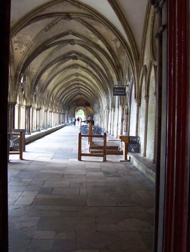 the cloisters of salisbury cathedral in salisbury, england