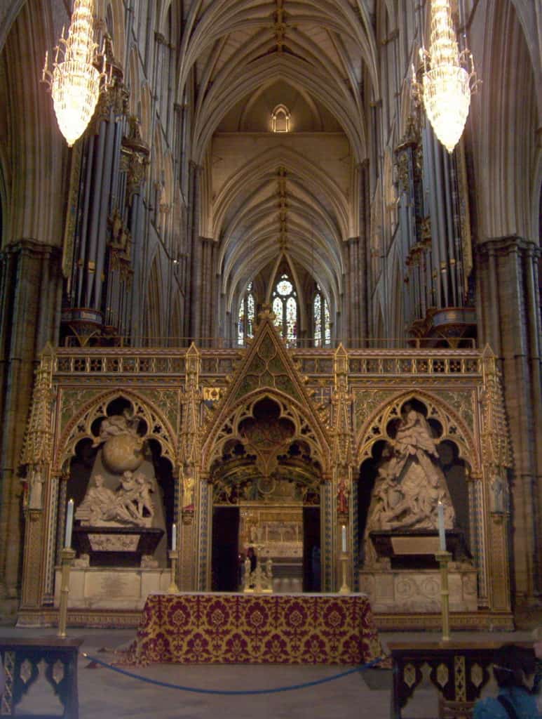 An image inside Westminster Abbey in London, England.