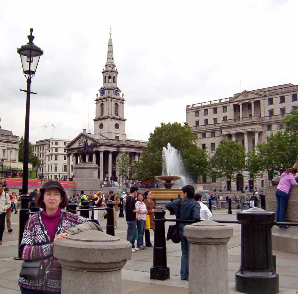 An image of Trafalgar Square in London, England.