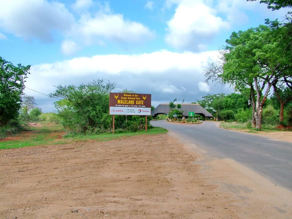 a rear view of melalane gate at kruger national park, south africa