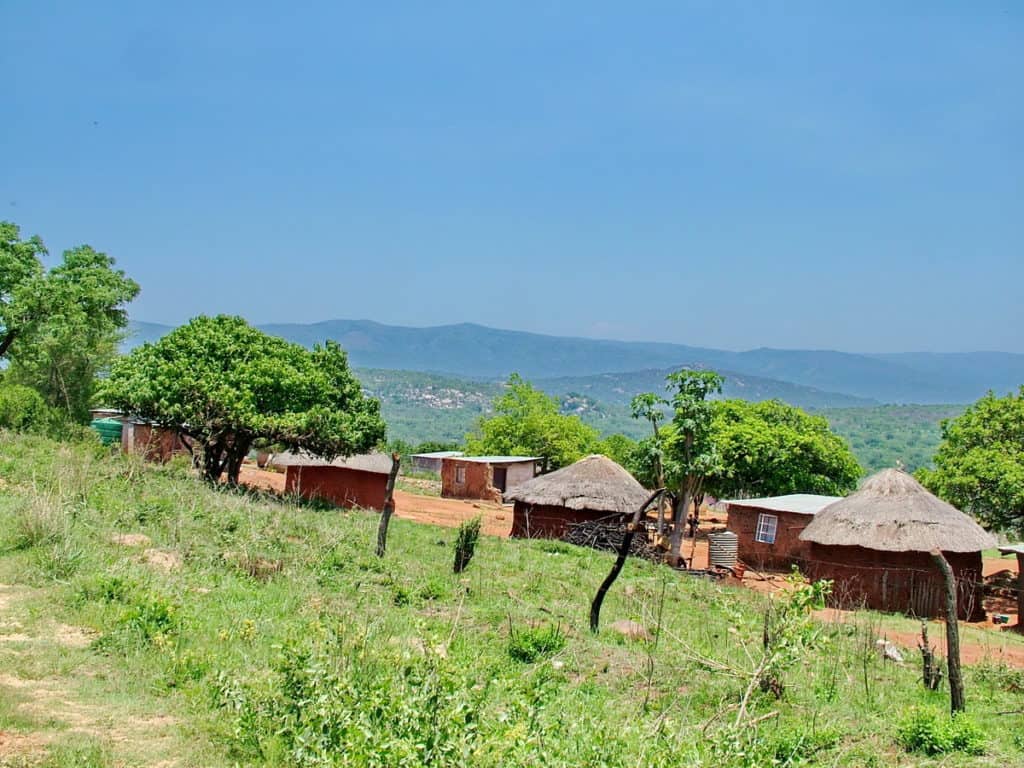 a collection of thatched huts in swaziland, africa