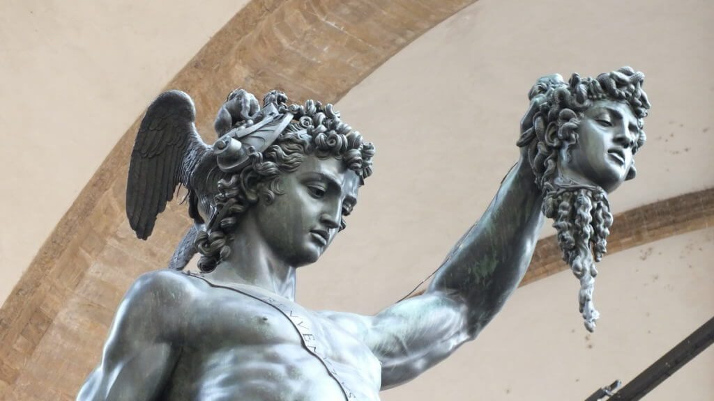 the sculpture perseus with the head of medusa, florence, italy
