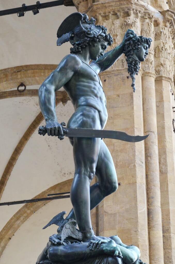 sculpture of perseus with the head of medusa, florence, italy