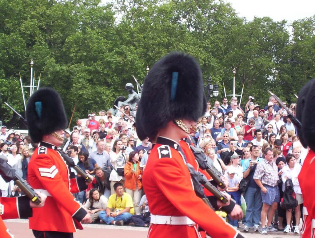 irish guards on parade, buckingham palace, london, england